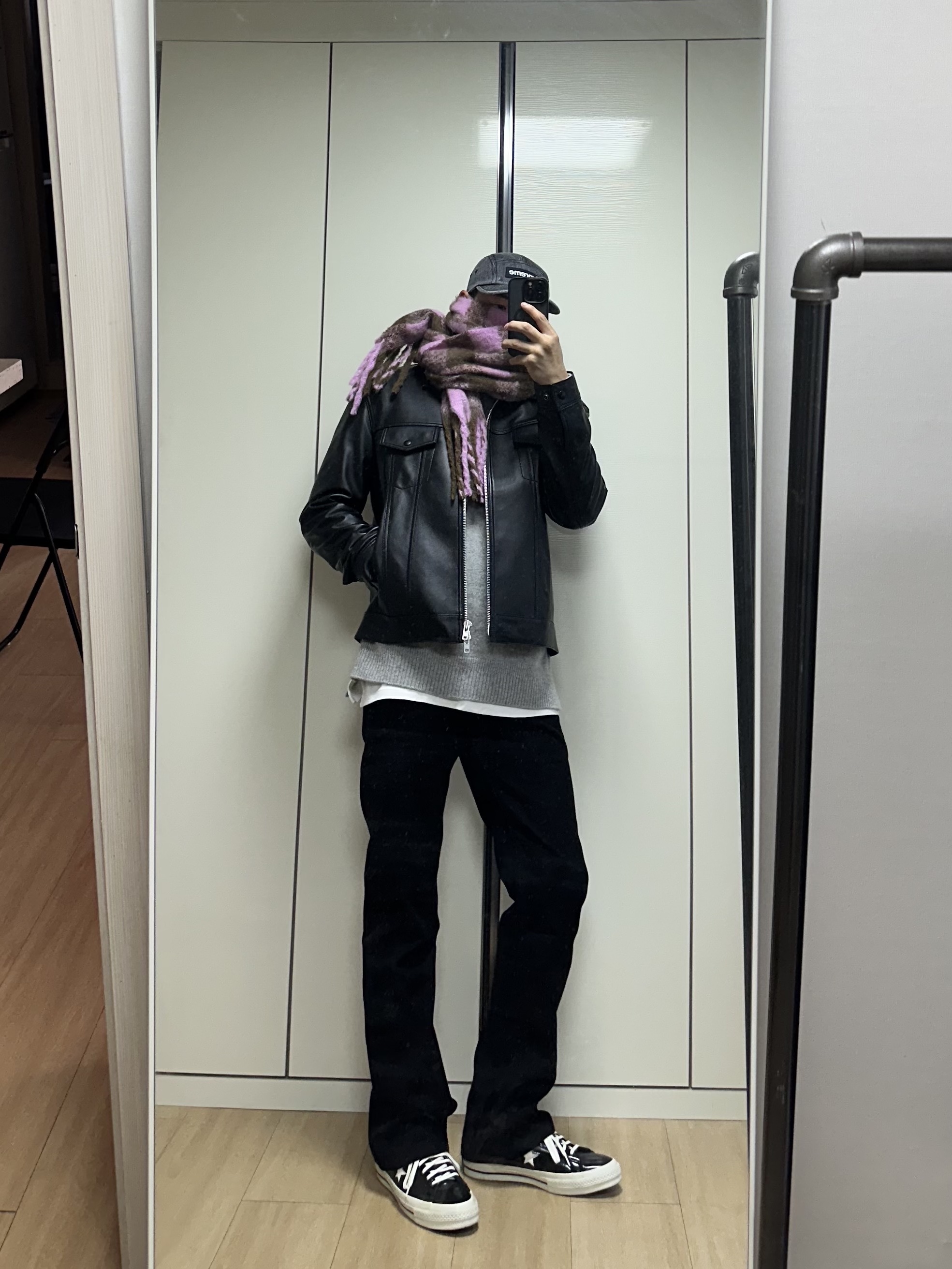 Converse One Star Ox HanByeol Black 착용 스타일