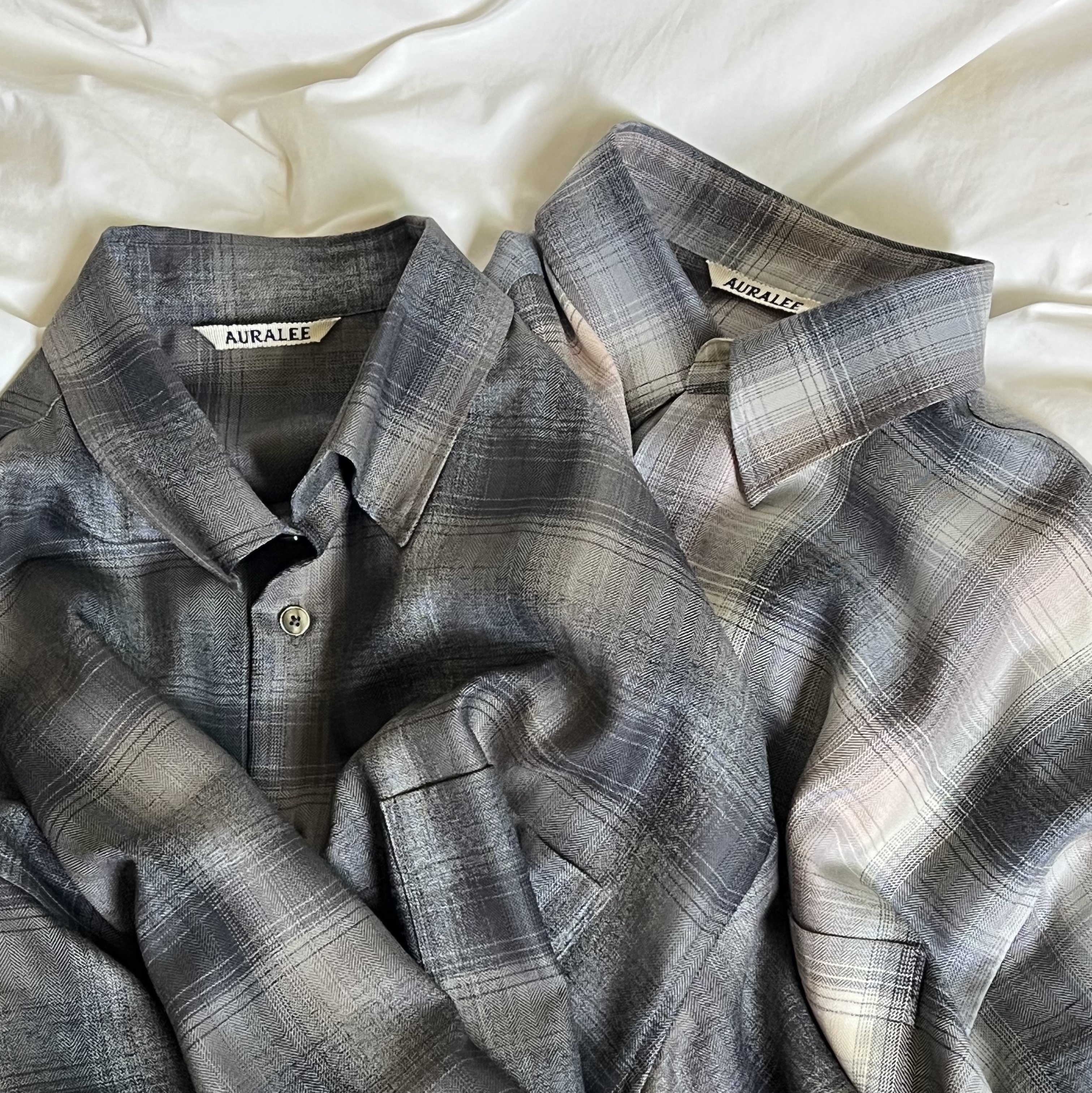 Auralee Super Light Wool Check Shirt Beige Blue Check - 24AW, Auralee Super Light Wool Check Shirt Charcoal Grey Check - 24AW 착용 스타일 - 2
