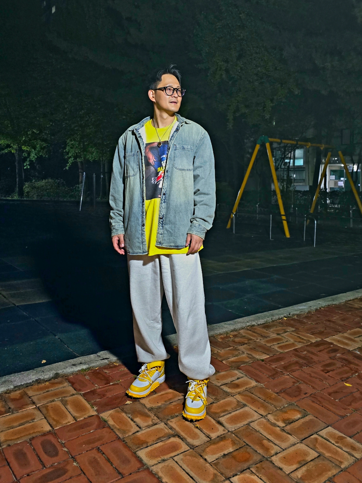 Supreme x Irak Cast T-Shirt Yellow - 22FW, Supreme Faux Shearling Lined Work Shirt Washed Indigo Denim - 24FW 착용 스타일 - 2