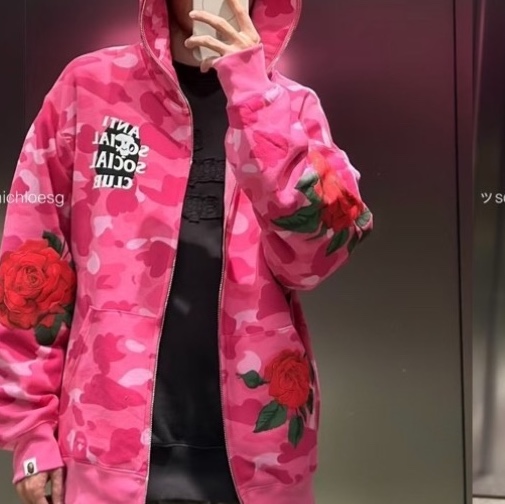 BAPE x Anti Social Club A Bathing Ape Full Zip Hoodie Pink 착용 스타일