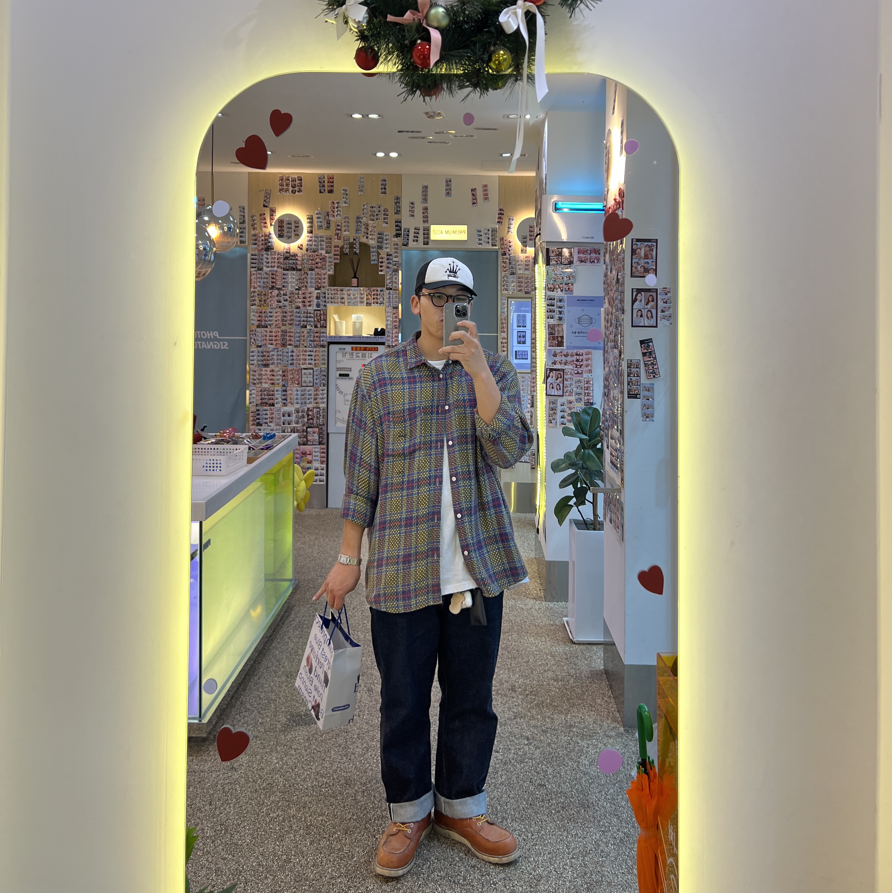 Supreme Basket Weave Plaid Shirt Yellow - 23SS, Fullcount 1101W Straight Denim One Wash Indigo Blue 착용 스타일