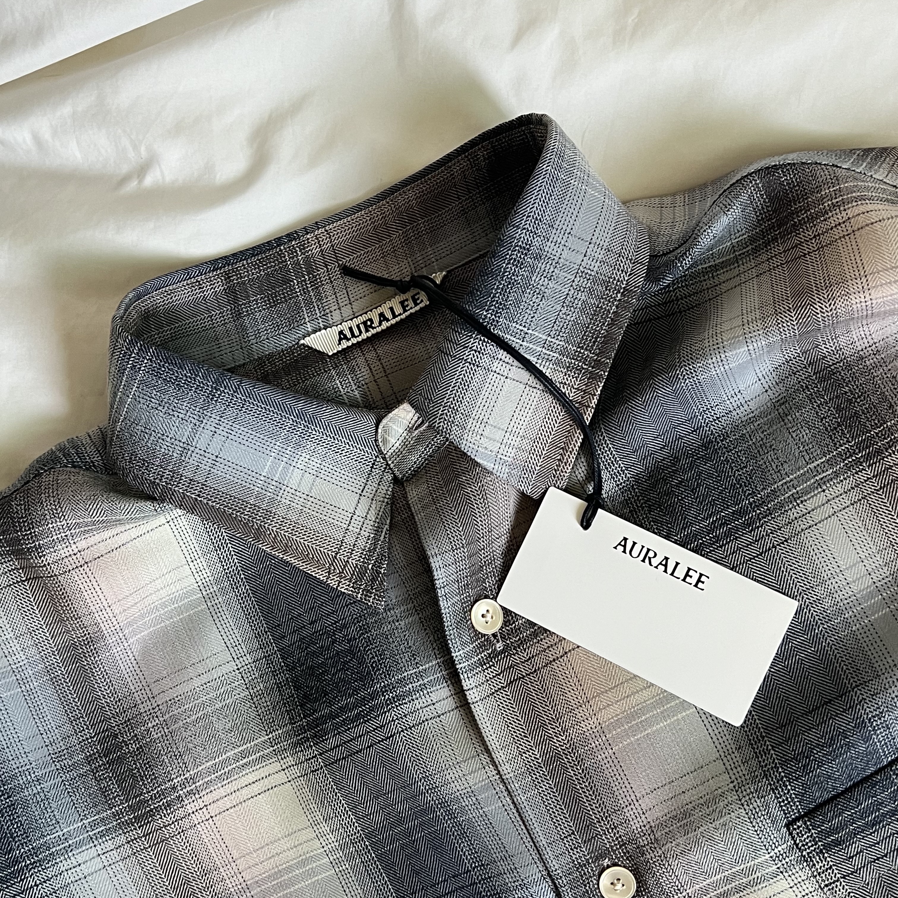 Auralee Super Light Wool Check Shirt Beige Blue Check - 24AW, Auralee Super Light Wool Check Shirt Charcoal Grey Check - 24AW 착용 스타일 - 1
