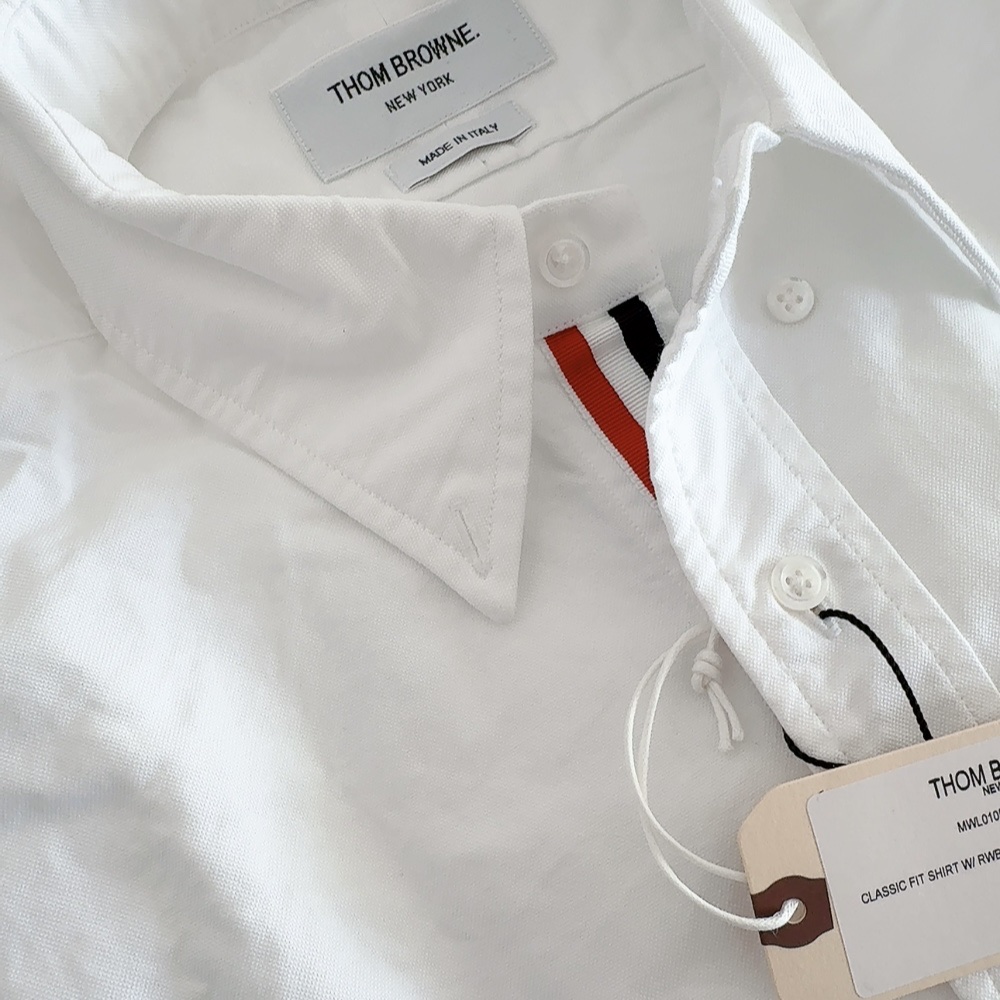 Thom Browne Cotton Oxford Grosgrain Placket Shirt White 착용 스타일