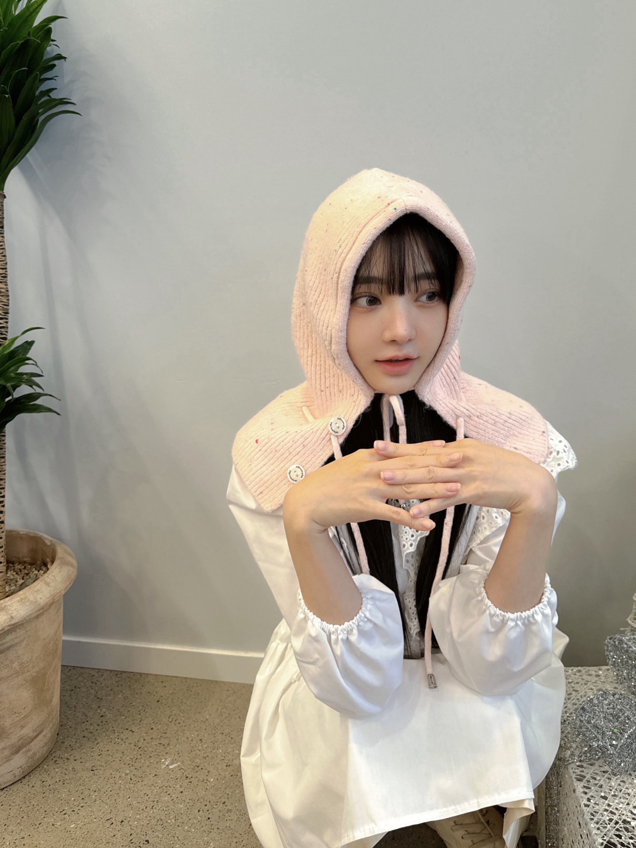 Allincomplete Double String Dot Balaclava Pink 착용 스타일 - 2