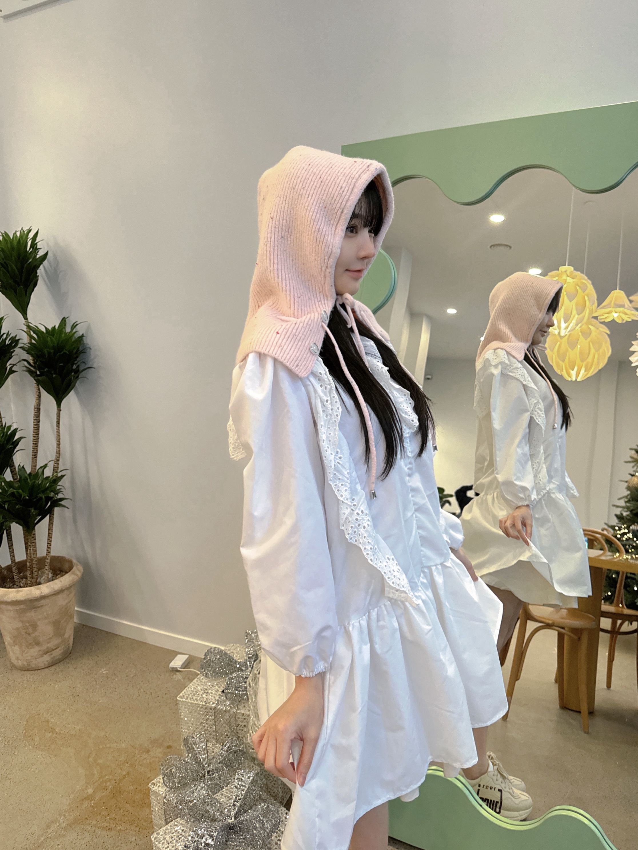 Allincomplete Double String Dot Balaclava Pink 착용 스타일 - 4