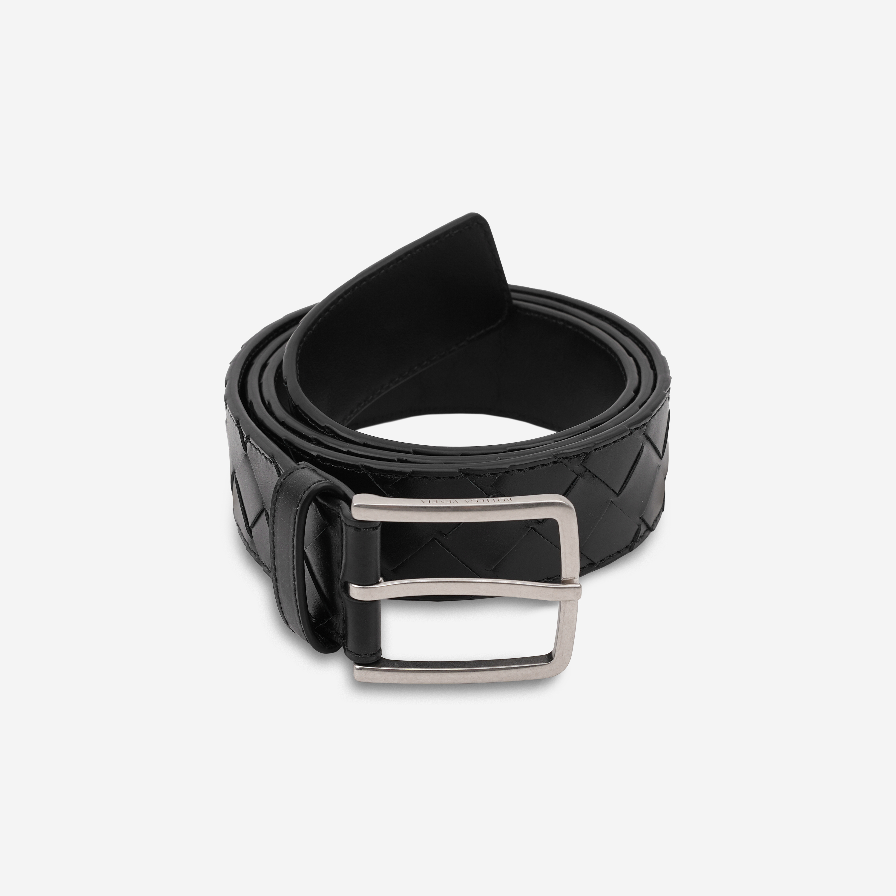 Bottega Veneta Intrecciato Leather Belt Black Silver