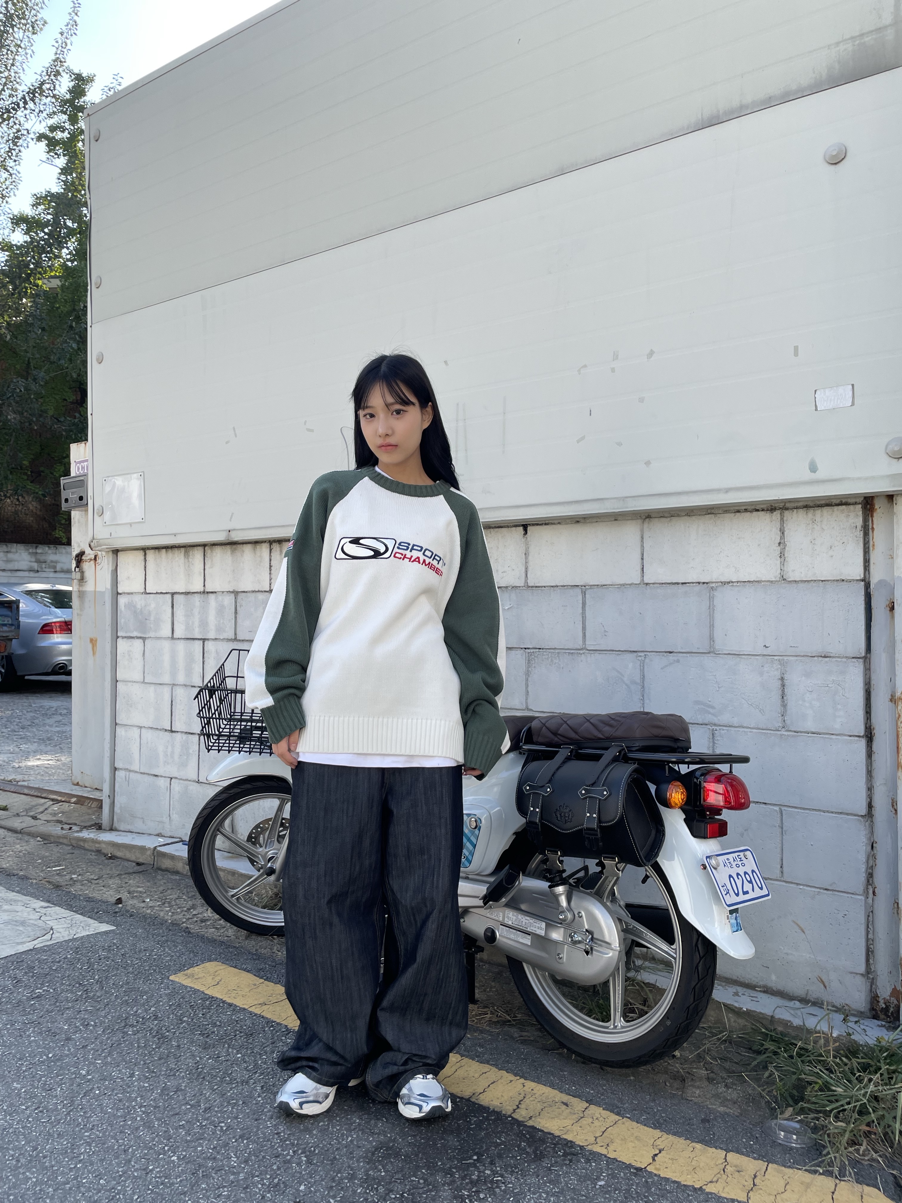 SPORT CHAMBER SC Flash Raglan Sweater Green 착용 스타일 - 1