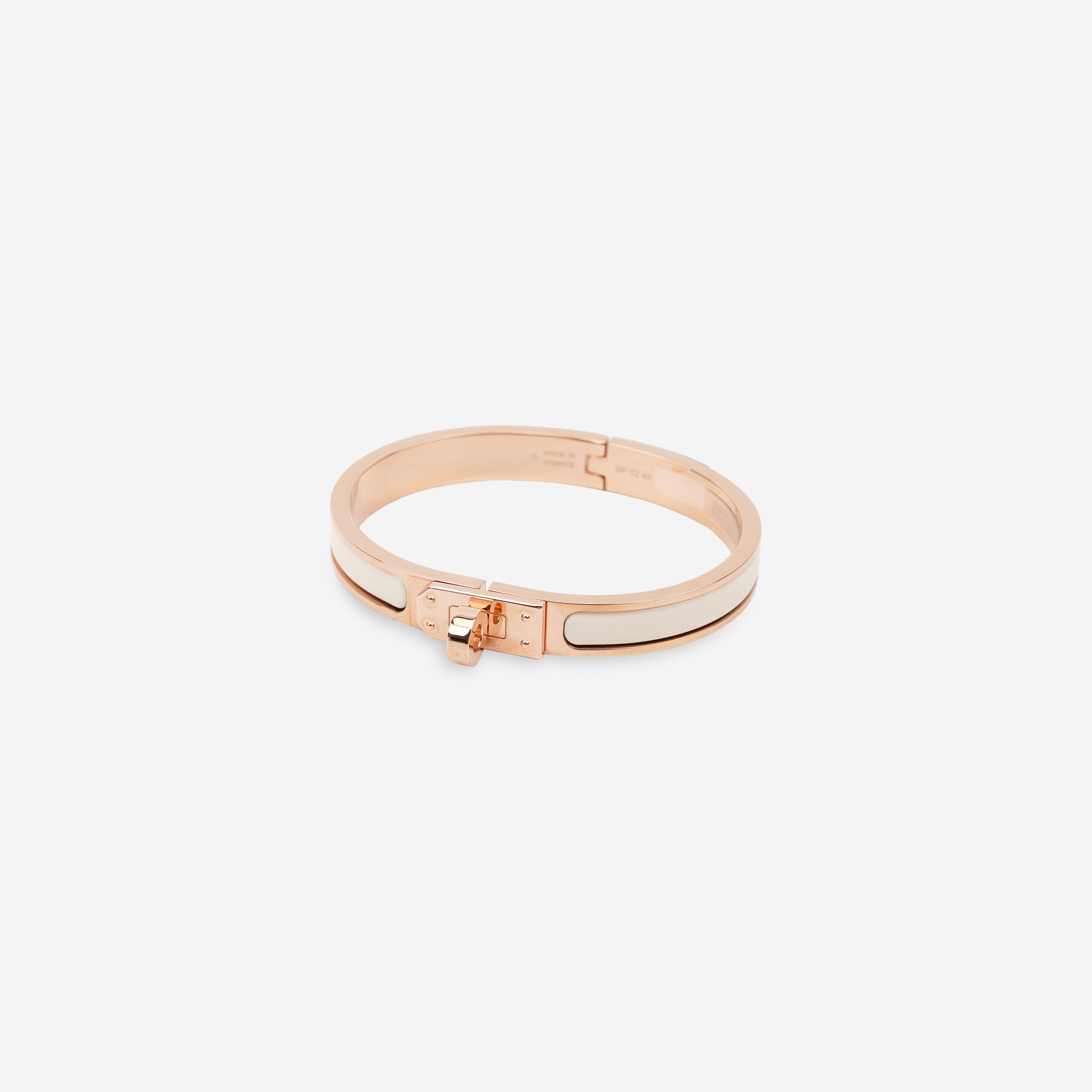 (W) Hermes Mini Clic Kelly Bracelet Rose Gold & Creme