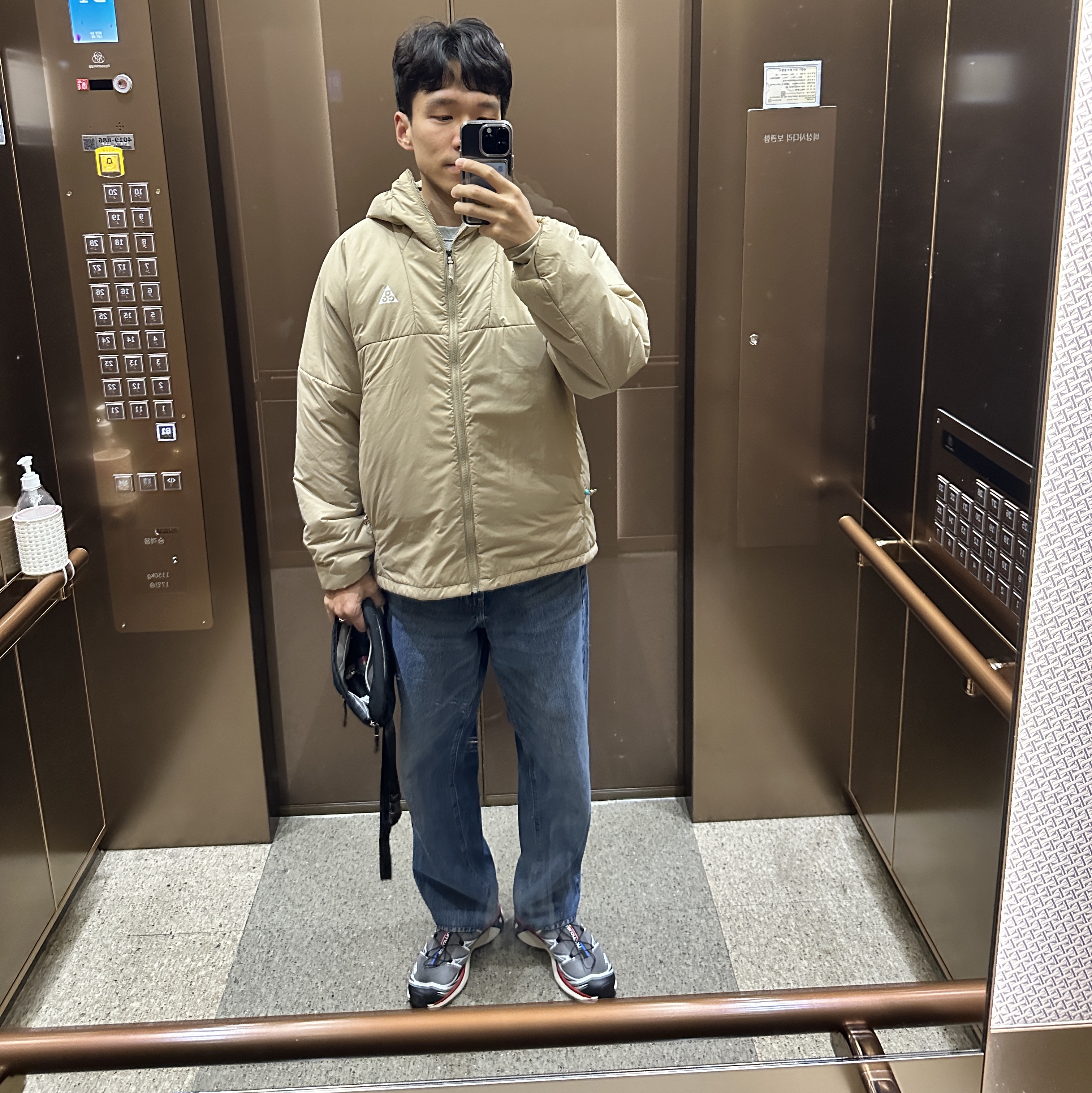 Nike ACG Therma-Fit ADV Rope De Dope Jacket Light Iron Ore - Asia, Salomon XT-6 Pewter Aurora Red 착용 스타일
