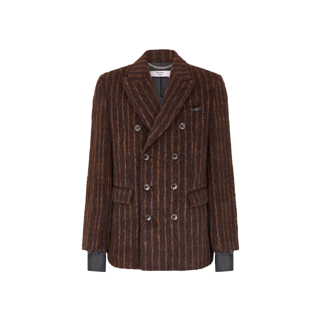 KM4DCOBMR09BR Martine Rose Double Breasted Short Coat Brown Gold Stripe - 24FW