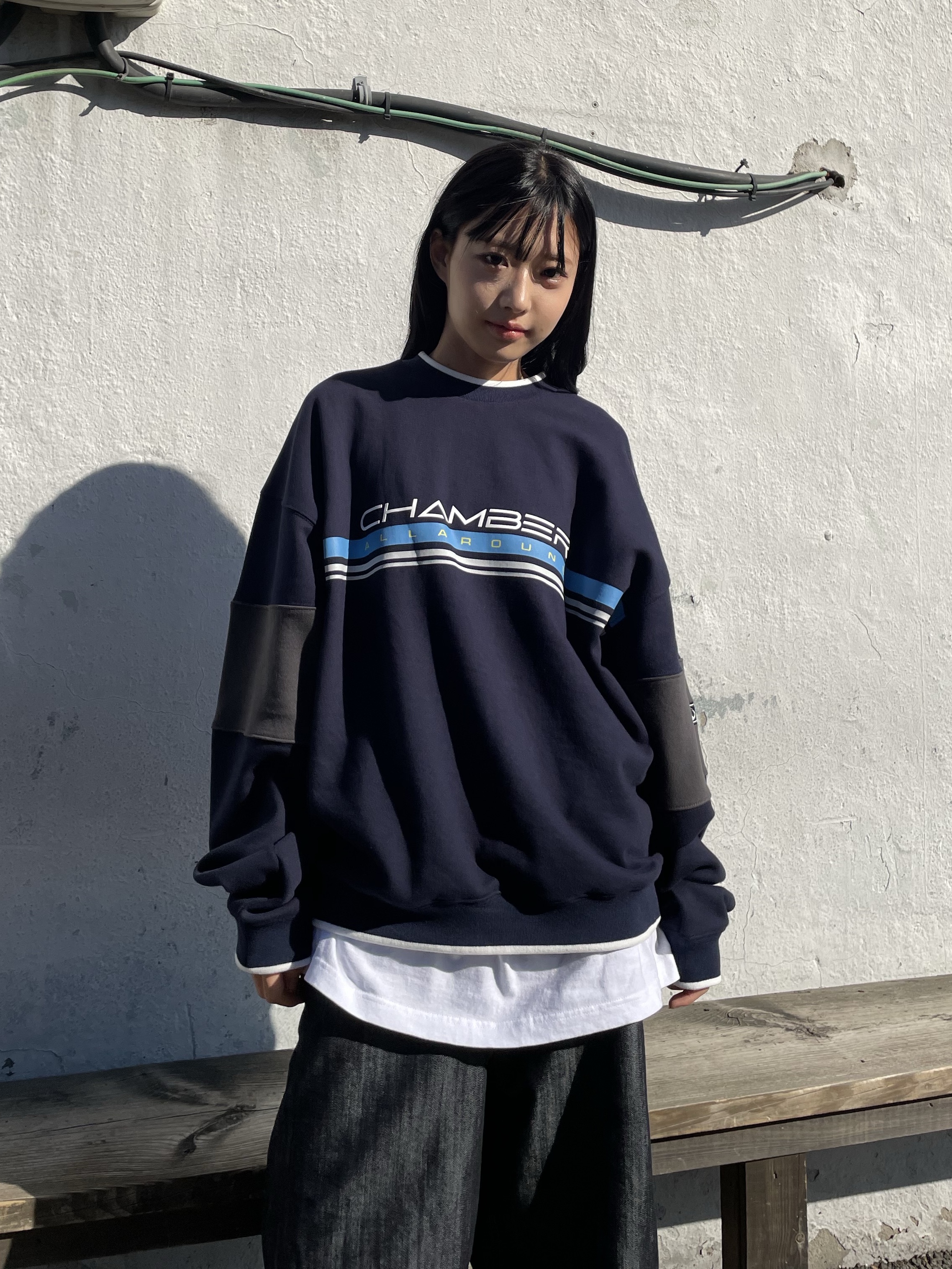 SPORT CHAMBER SC Block Sweatshirt Navy 착용 스타일 - 2