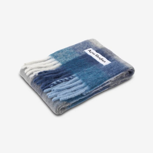 아크네 스튜디오 모헤어 체크 스카프 인디고 그레이 라이트 블루 | Acne Studios | KREAM Acne Studios Mohair Checked Scarf... 