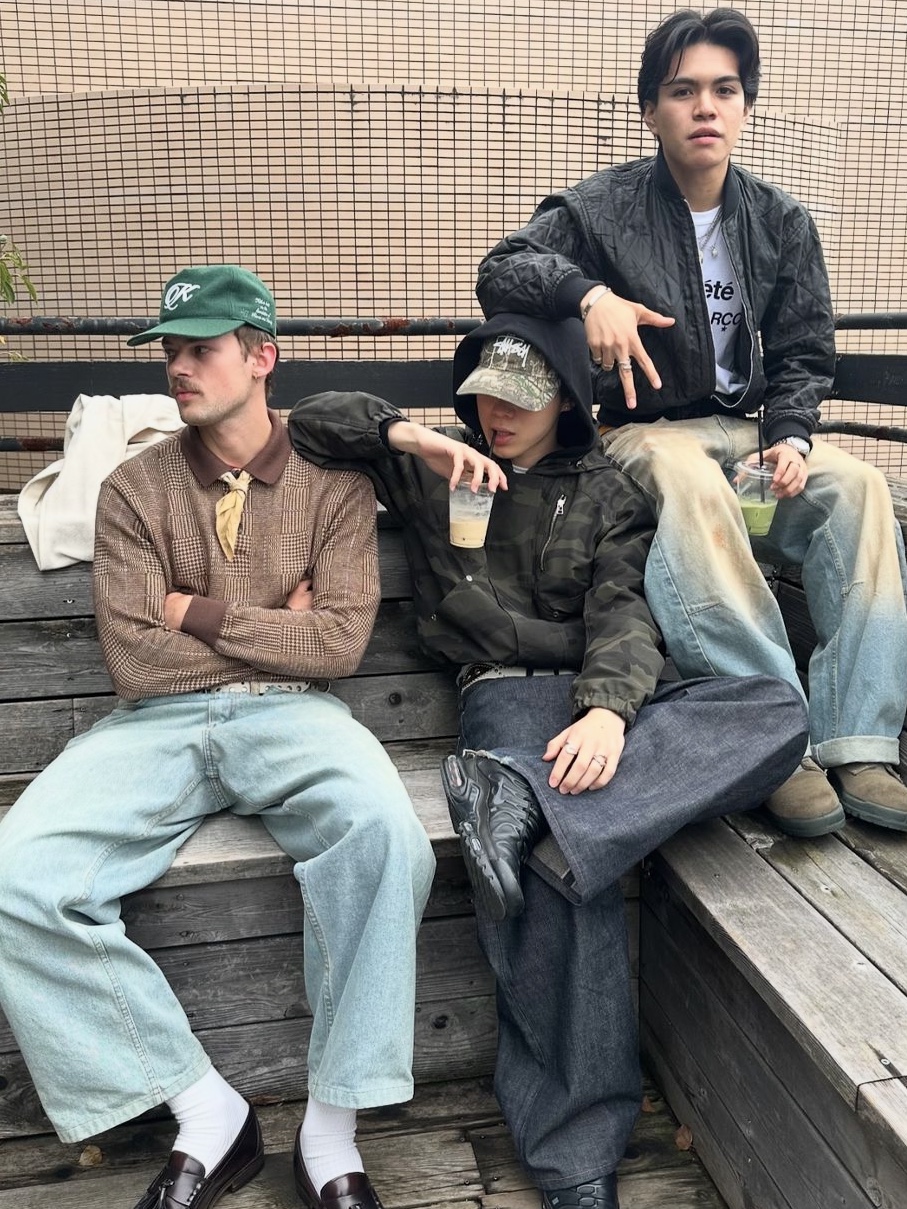 Iro Port Royal Glossy Layered Flight Jumper Khaki, BDNS x LG TWINS Dugout Jacket Navy 착용 스타일 - 4