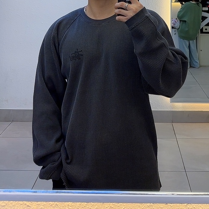 Stussy Raglan Thermal LS Crew Washed Black 착용 스타일