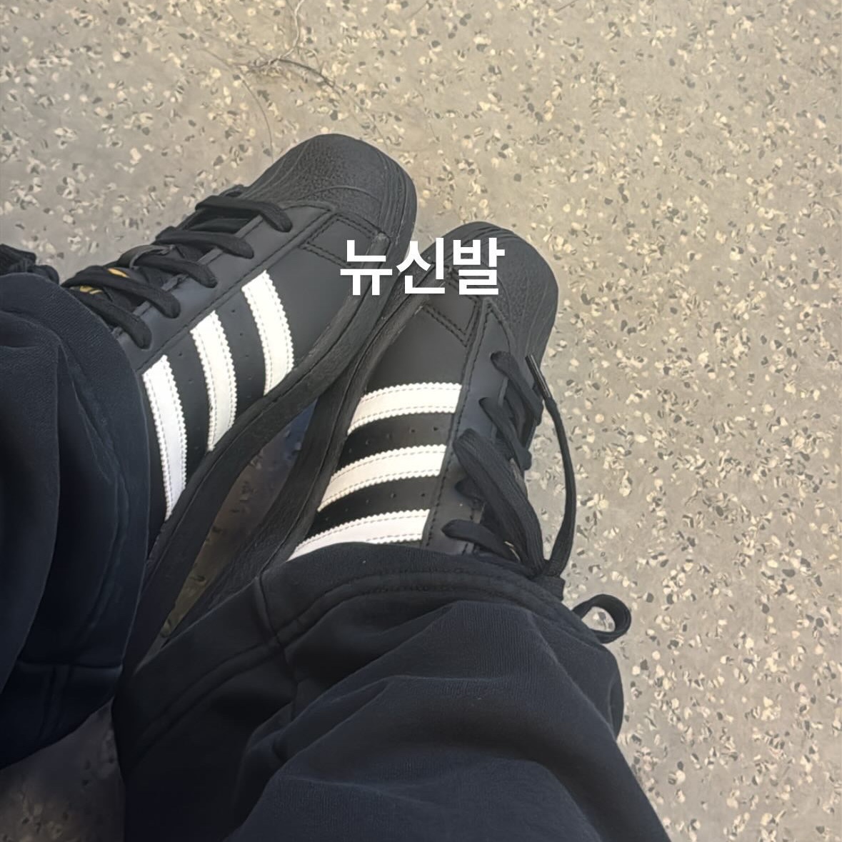 (J) Adidas Superstar Black White 착용 스타일