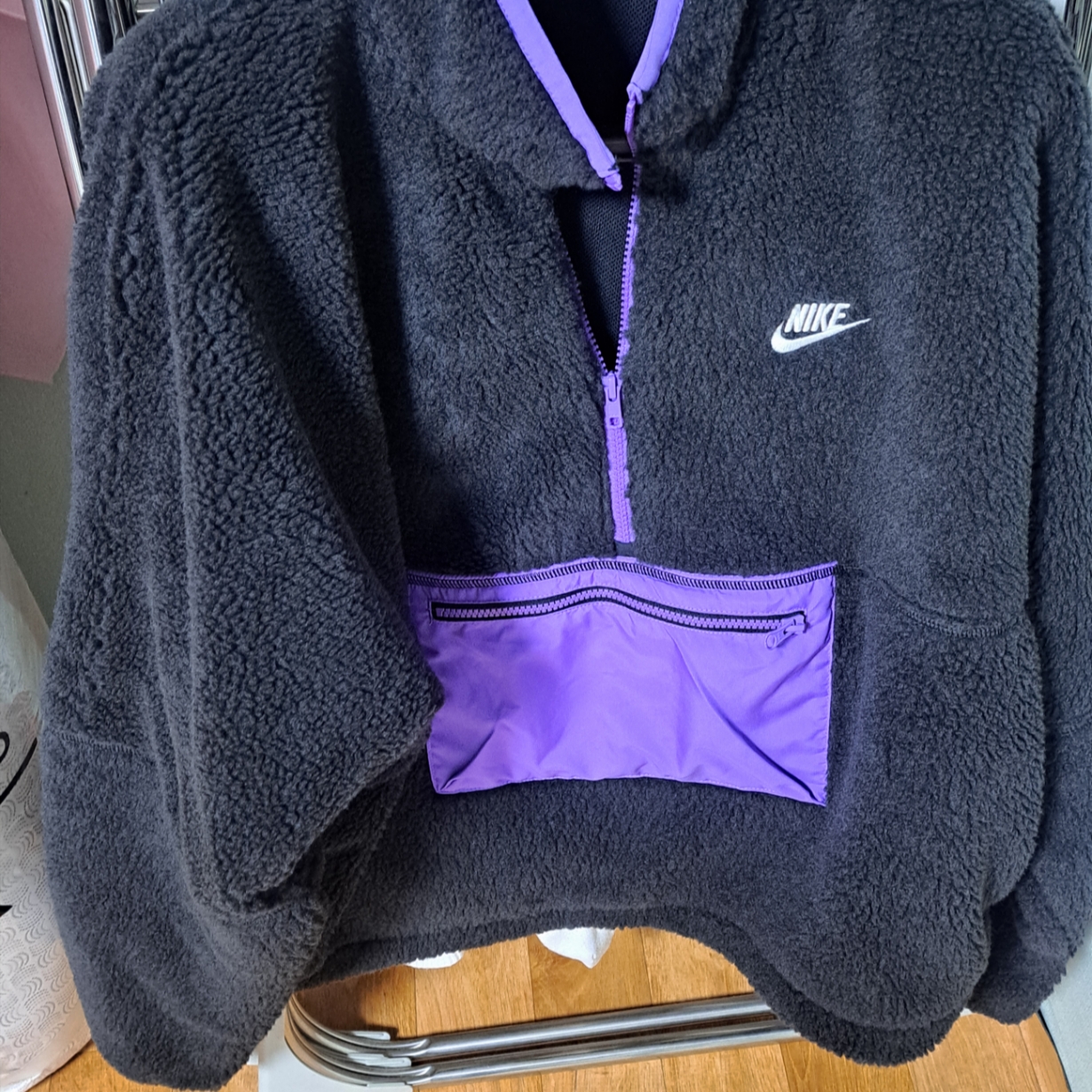 Nike Club Fleece+ Half Zip Anorak Black Action Grape - Asia 착용 스타일