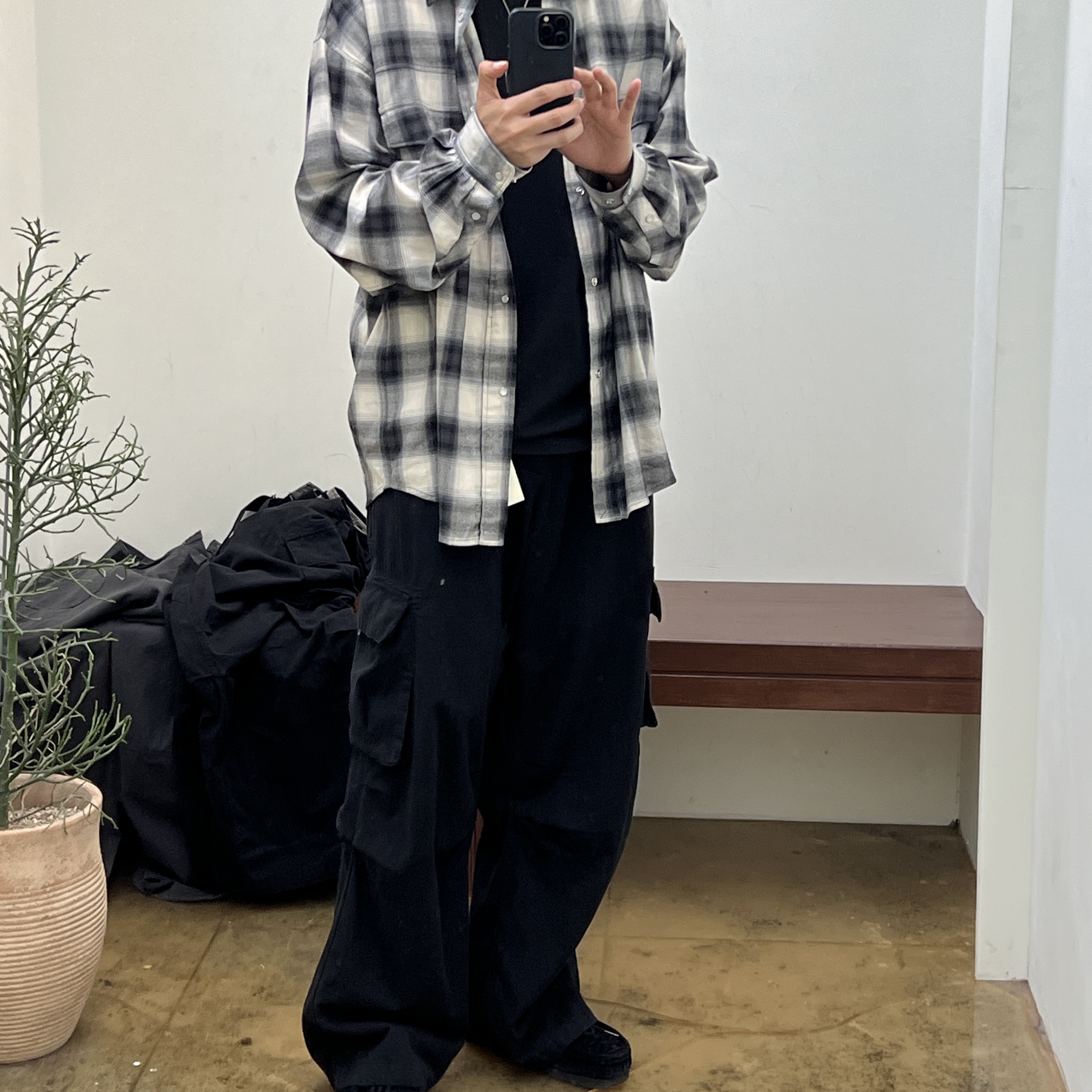 Polyteru Belted Cargo Pants 1.2v Black 착용 스타일