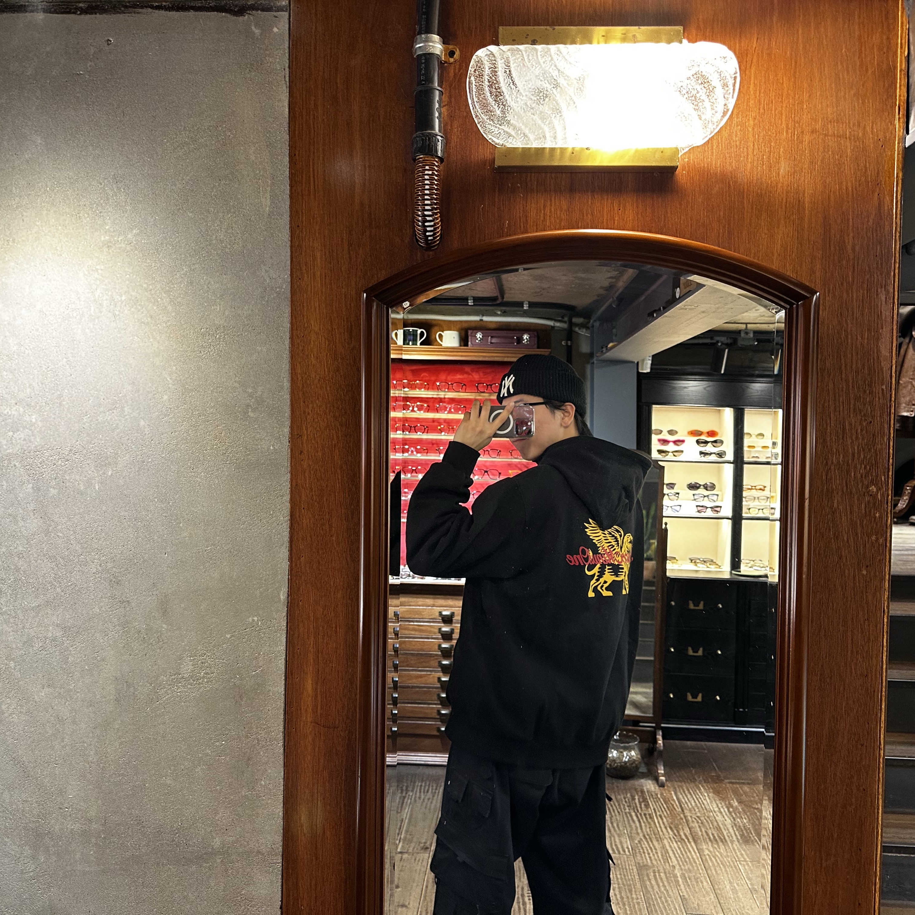 Peaceminusone x Joopiter Hoodie Black, Nike x Peaceminusone Wide Pants Black (DR0096-010) 착용 스타일 - 1