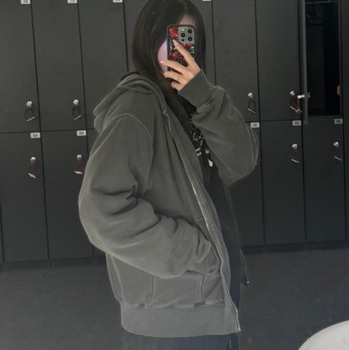 Stussy Pigment Dyed Smooth Stock Zip Hoodie Navy 착용 스타일