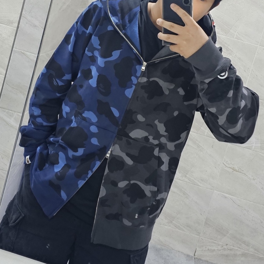 BAPE Color Camo Separate Shark Full Zip Hoodie Black Navy 착용 스타일