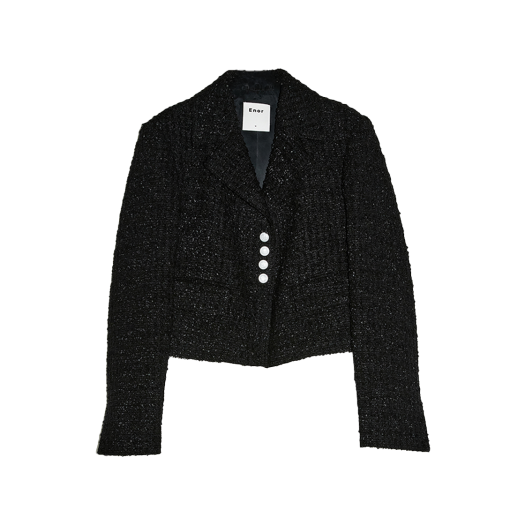 BDFWJK005BK En Or Women Pearl Button Tweed Jacket Black