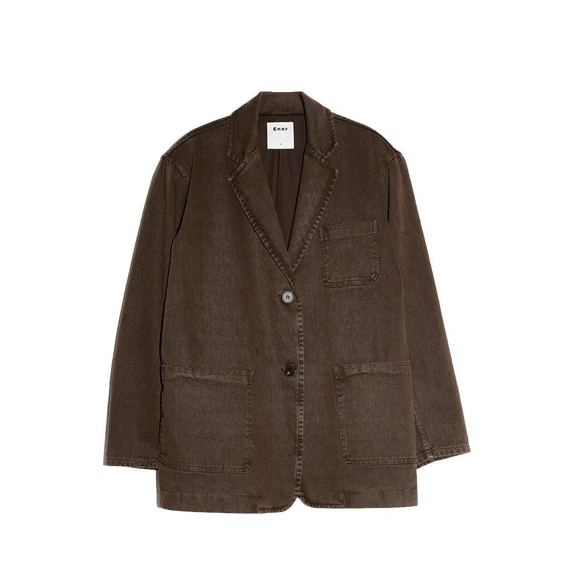 엔오르 우먼 싱글 브레스트 데님 블레이저 브라운(Enor Women Single Breasted Denim Blazer Brown)