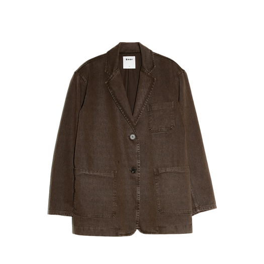 BDFWJK003BR En Or Women Single Breasted Denim Blazer Brown