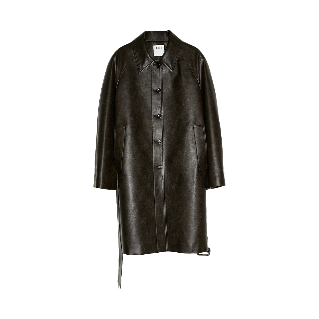 BDFWCT001BR En Or Women Overfit Single Leather Coat Brown