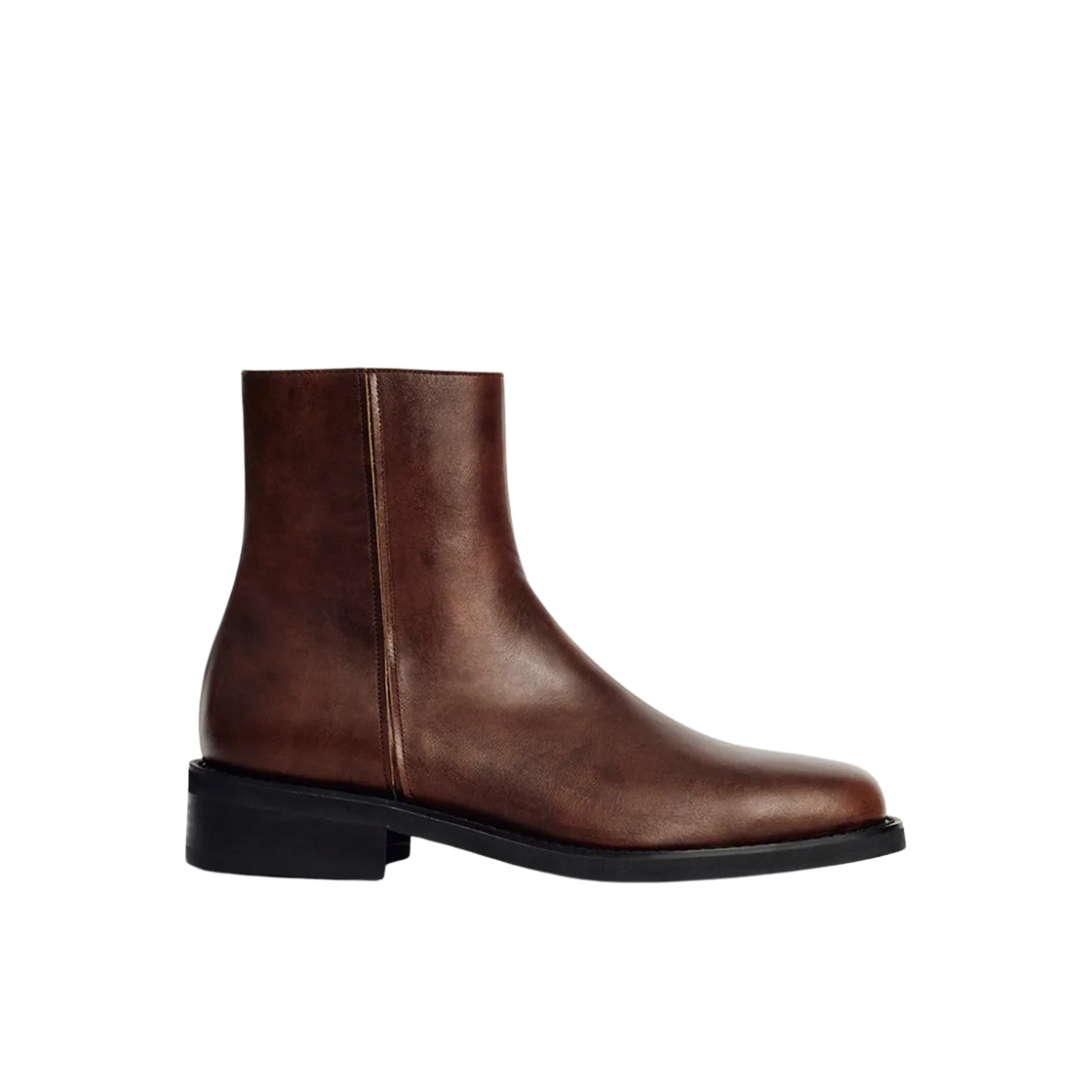 로맨틱 무브 미니멀 스퀘어 토 집업 부츠 크랙 브라운(Romantic Move Minimal Square Toe Zip Up Boots Crack Brown)