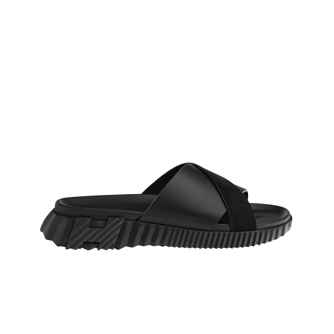 H242865ZH01 Hermes Infra Sandals Calfskin Suede Goatskin & Noir