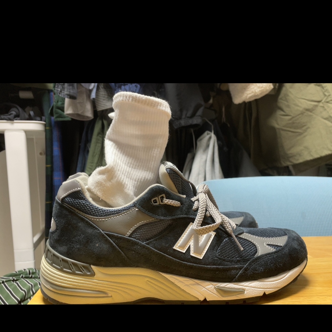 New Balance 991 Made in UK Navy 착용 스타일 - 1