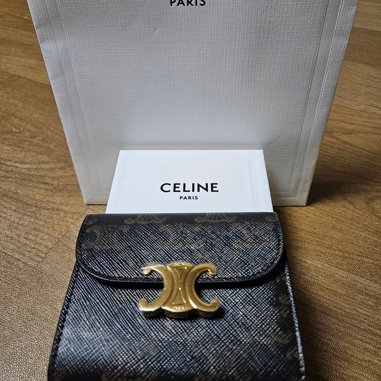 Celine Small Wallet Triomphe in Triomphe Canvas Tan 착용 스타일