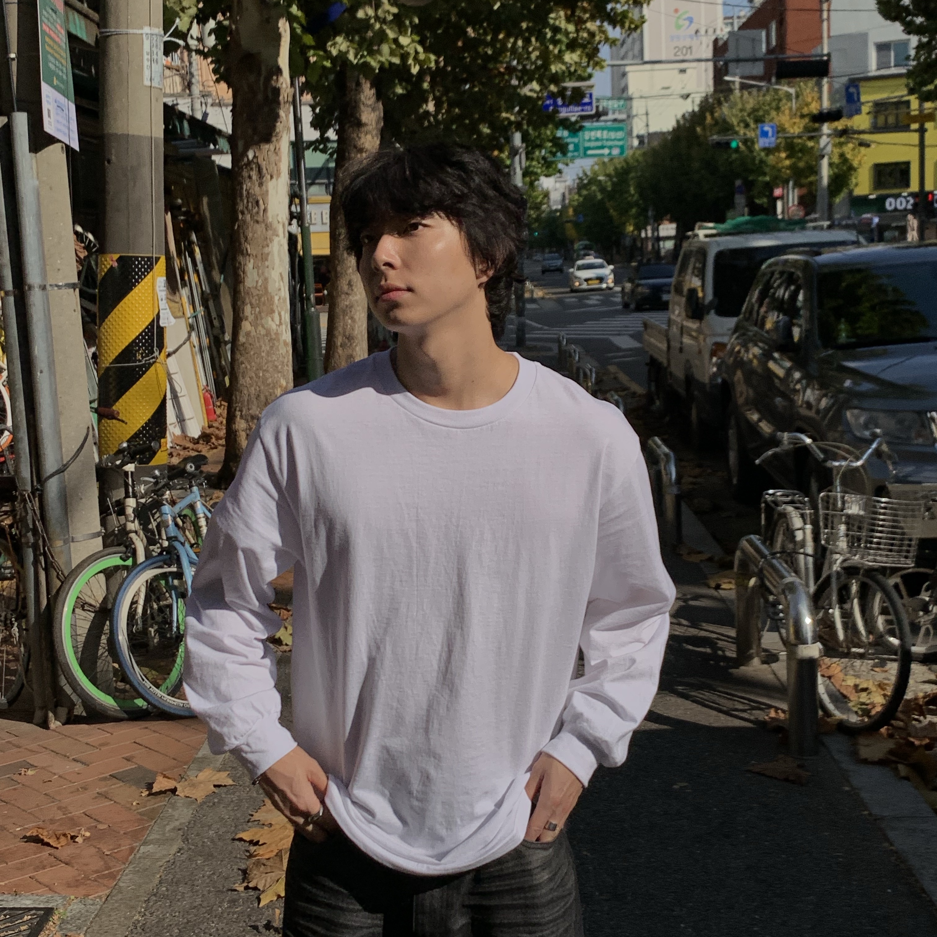 AAA Heavy Cotton 1304 Long Sleeve T-Shirt White Black (2Pack) 착용 스타일 - 3