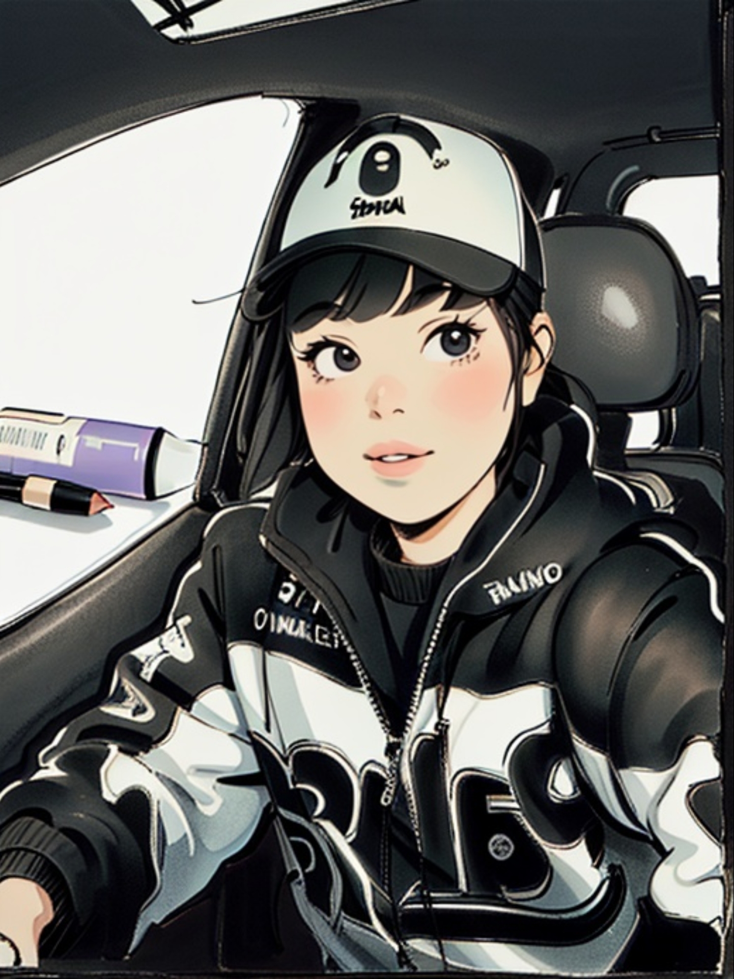 BAPE x JJJJound College Mesh Cap White Navy, Palace Pasta Jacket Black - 24FW 착용 스타일 - 2