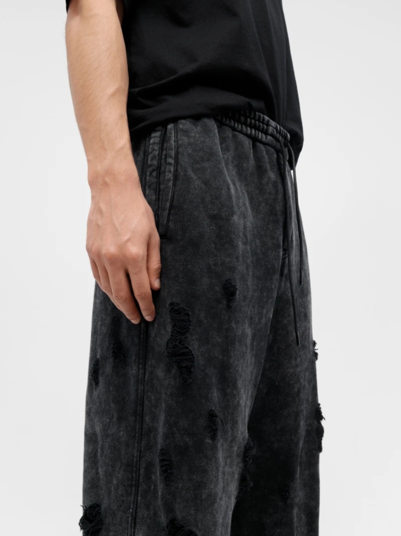 Juun.J Cotton Dyed Distressed Wide Track Pants Grey - FW23 착용 스타일 - 3