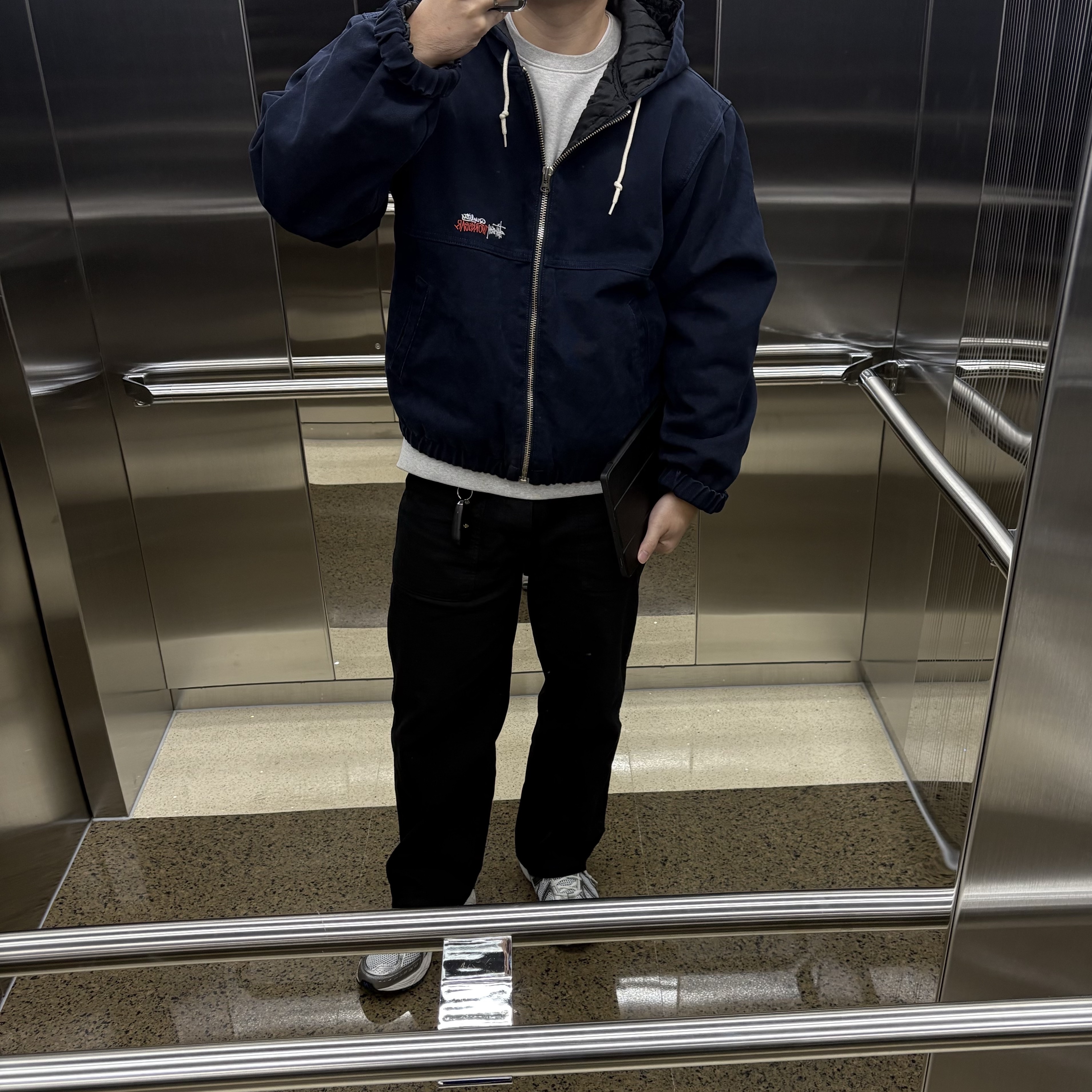 Stussy Insulated Canvas Work Jacket Navy 착용 스타일