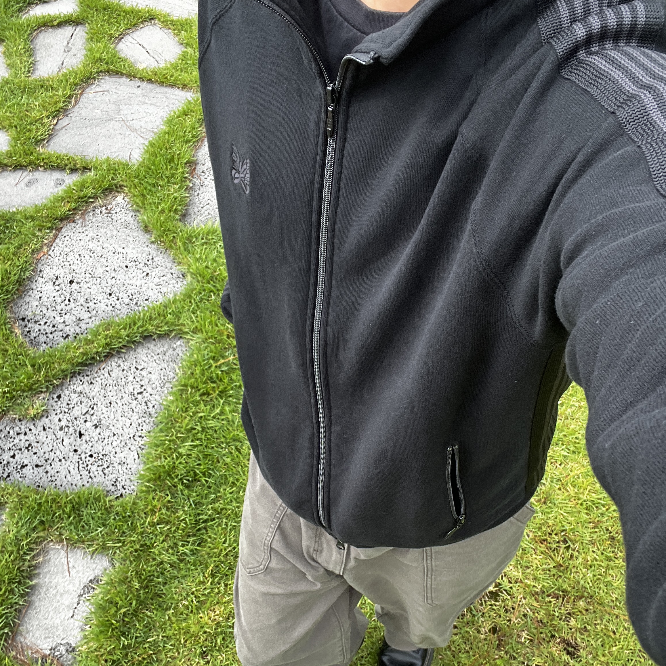 Needles Track Jacket Poly Smooth Black Dark Brown 착용 스타일
