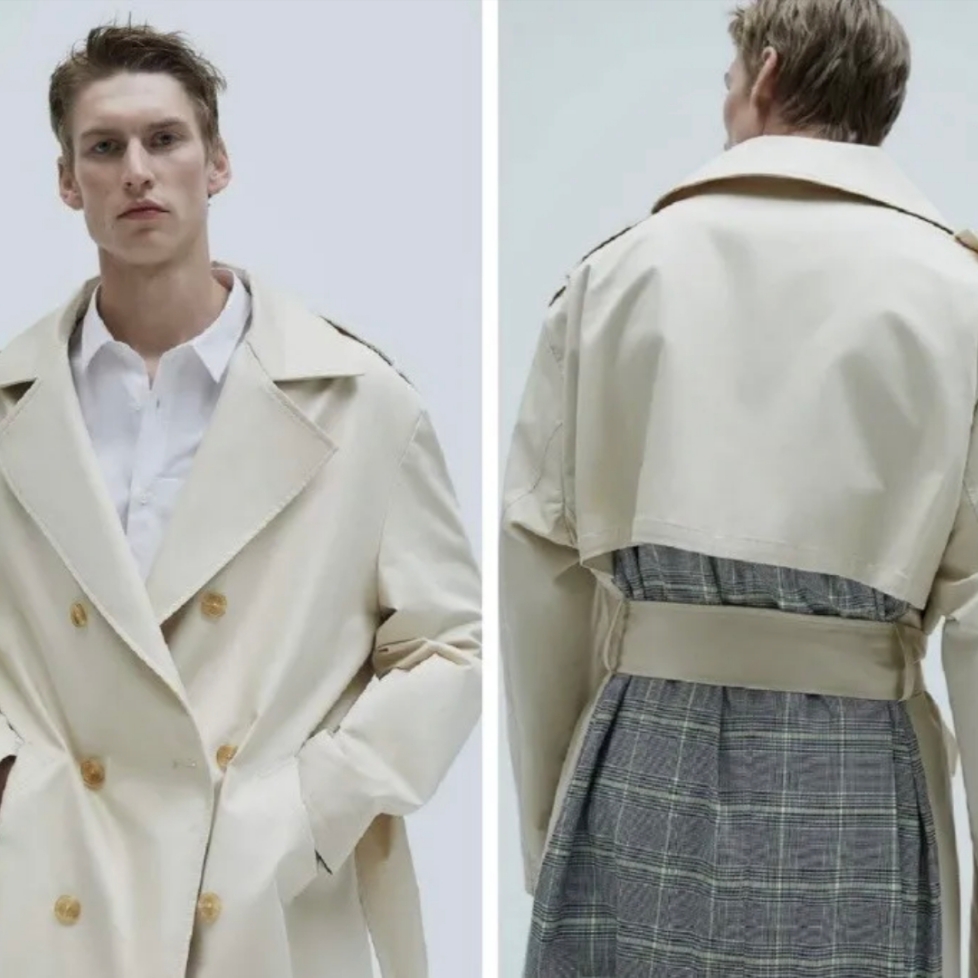 Zara Combination Plaid Oversized Trench Coat Beige, Burberry Long Castleford Trench Coat Hunter 착용 스타일 - 4