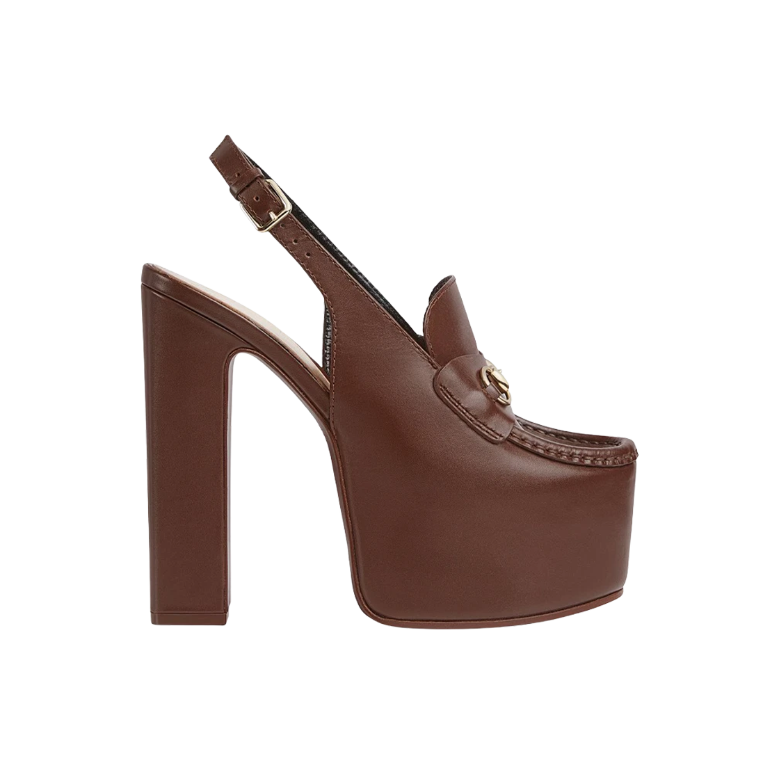 (W) 구찌 홀스빗 플랫폼 로퍼 슬링백 다크 브라운((W) Gucci Horsebit Platform Loafer Slingback Dark Brown) - 1