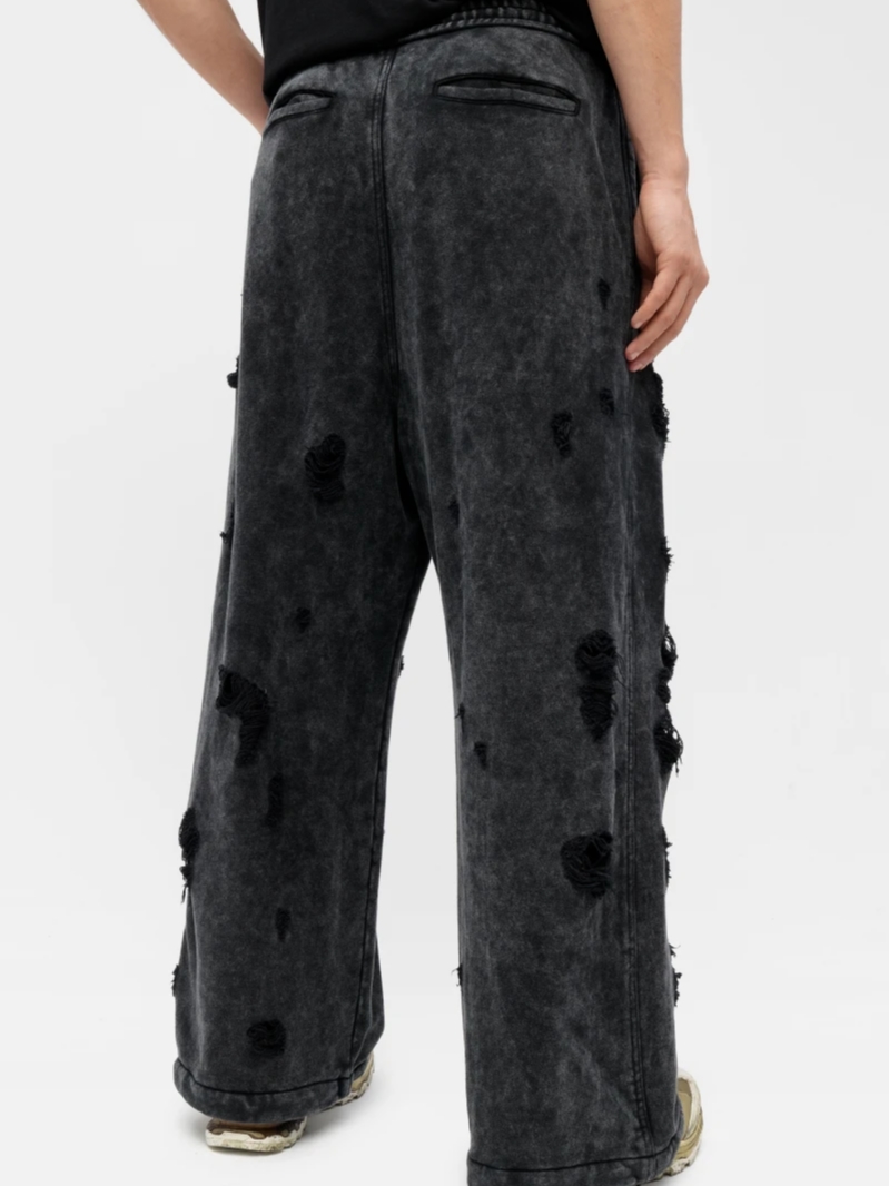 Juun.J Cotton Dyed Distressed Wide Track Pants Grey - FW23 착용 스타일 - 2