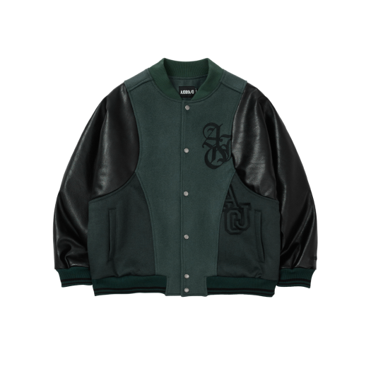 AJ234OT006GN AJOBYAJO Wool Mixed Varsity Stadium Jacket Green