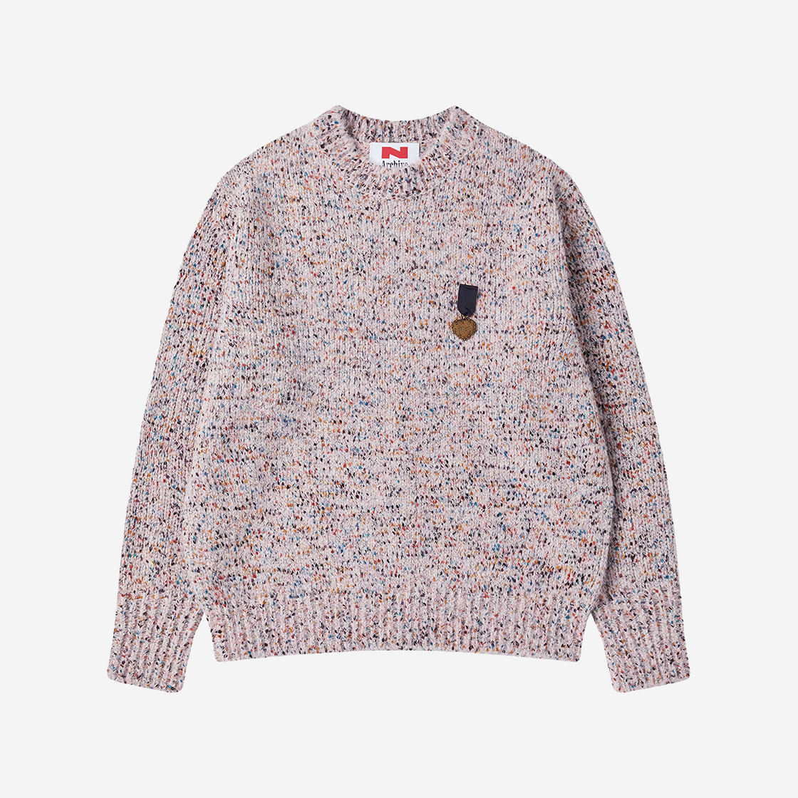 엔 아카이브 러브 맘 배지 헤비게이지 울 블렌디드 니트 핑크