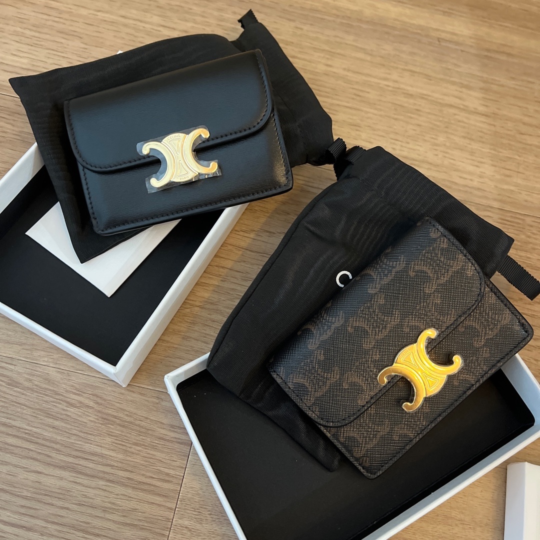 Celine Card Holder with Flap in Triomphe Canvas Tan 착용 스타일
