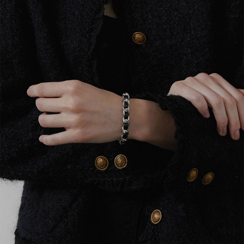 러브미몬스터 시크 가족 리본 체인 브레이슬릿 블랙(lovememonster Chic Leather Ribbon Chain Bracelet Black) - 3