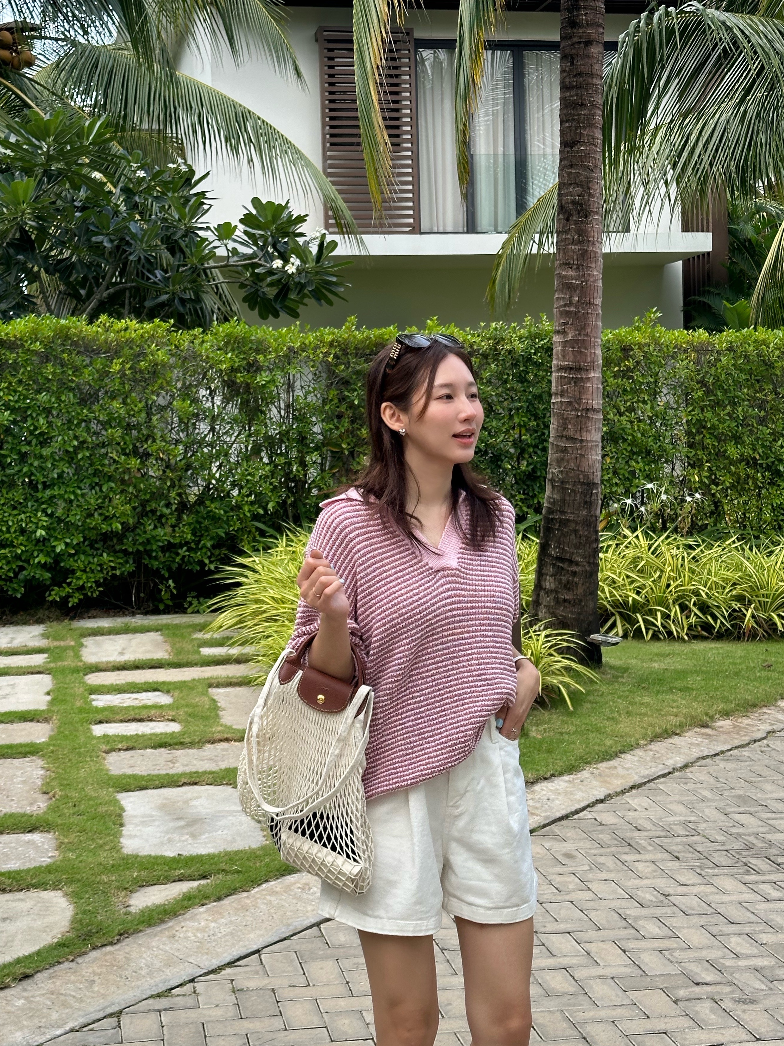 Longchamp Le Pliage Filet Top Handle Bag Ecru 착용 스타일 - 1