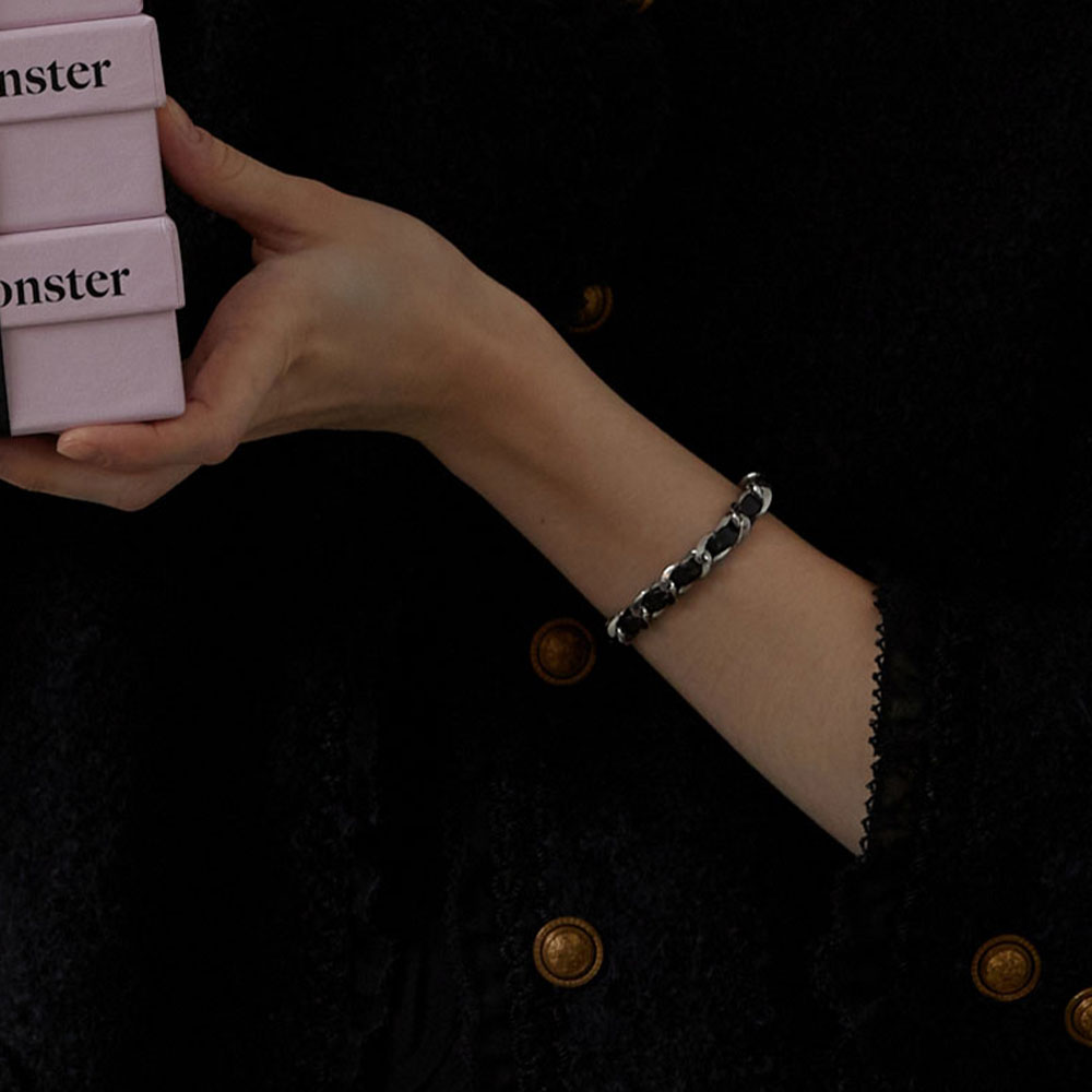 러브미몬스터 시크 가족 리본 체인 브레이슬릿 블랙(lovememonster Chic Leather Ribbon Chain Bracelet Black) - 2