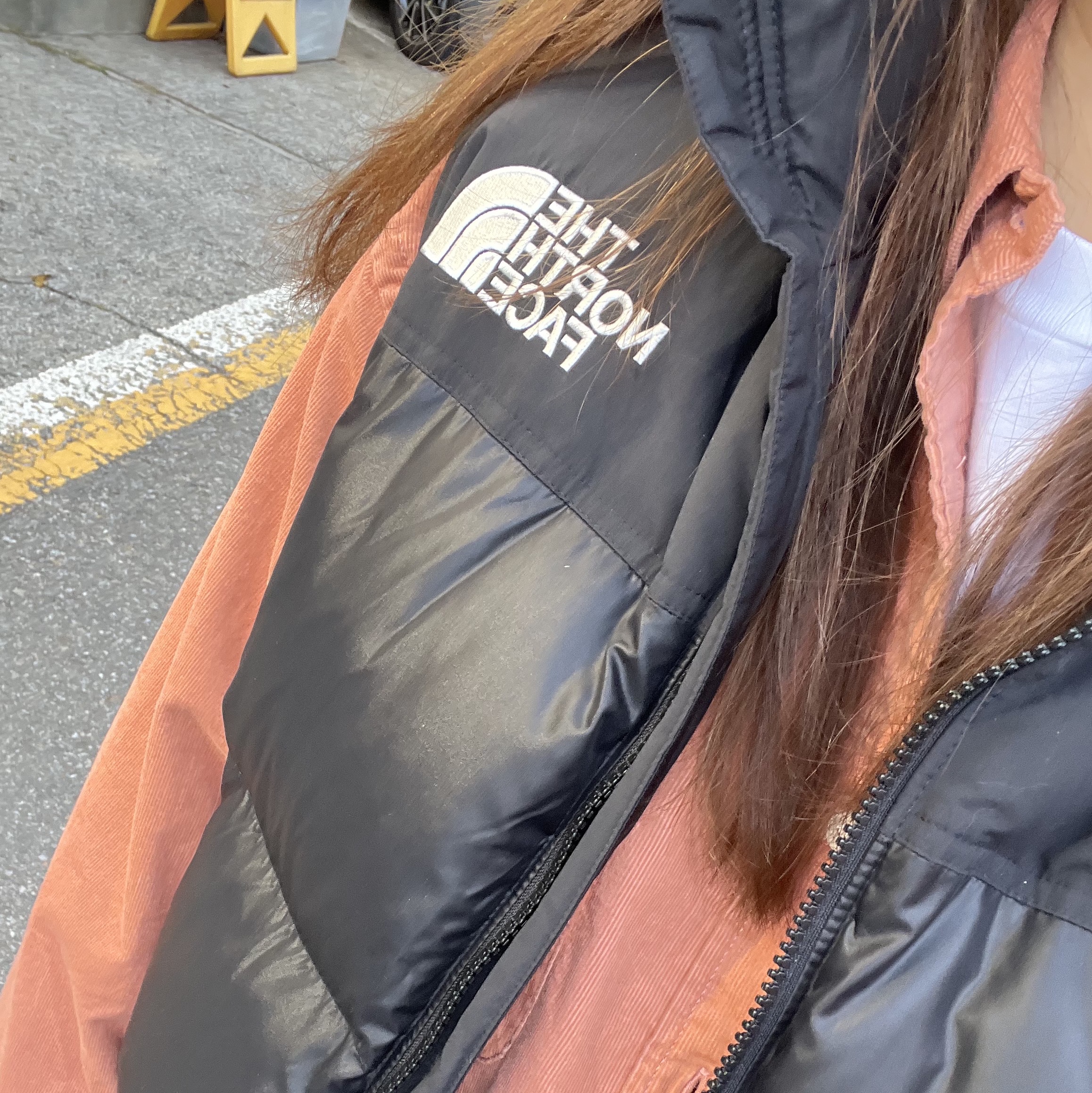 The North Face Nuptse On Ball Vest Black, Human Made Corduroy B.D L/S Shirt Pink 착용 스타일