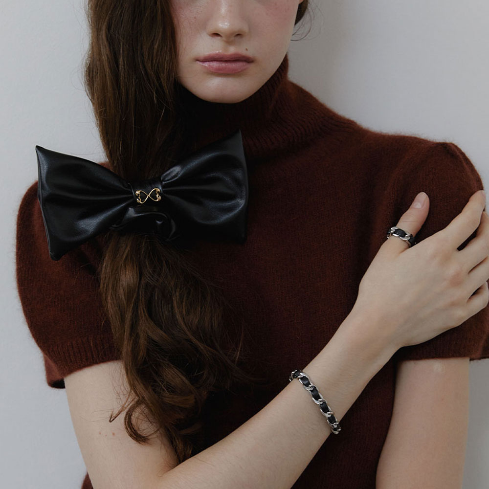 러브미몬스터 몬트 리본 레더 곱창 블랙(lovememonster Mont Ribbon Leather Scrunchy Black) - 2