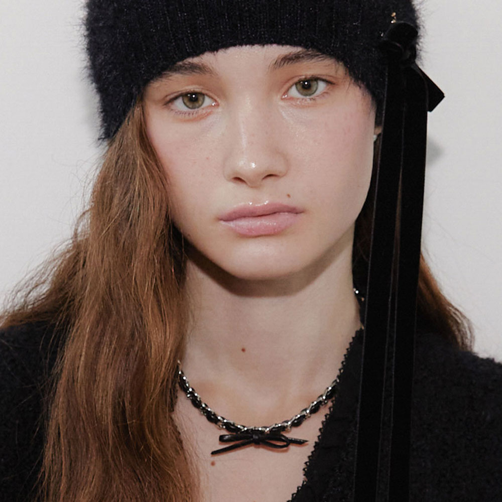 러브미몬스터 시크 가족 리본 체인 넥크리스 블랙(lovememonster Chic Leather Ribbon Chain Necklace Black) - 2