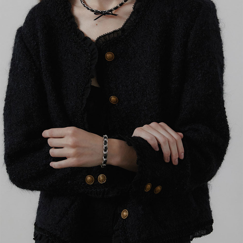 러브미몬스터 시크 가족 리본 체인 브레이슬릿 블랙(lovememonster Chic Leather Ribbon Chain Bracelet Black) - 5
